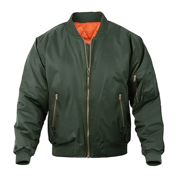 Men’s Classic Green MA-1 Bomber Jacket | Military Style with Orange Lining