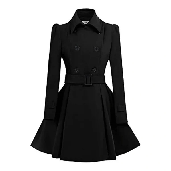 Chic Double-Breasted Ladies Coat – Stylish Black Overcoat
