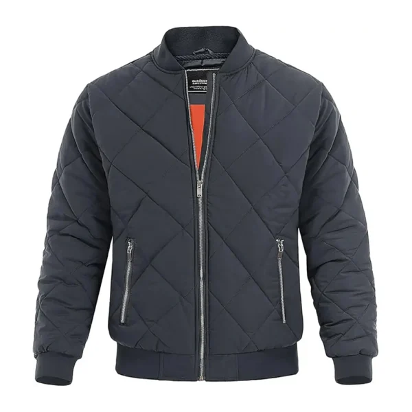 Classic Black Quilted Bomber Jacket for Men – Warm Winter Outerwear with Zip Pockets