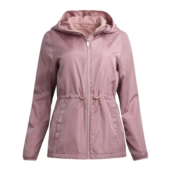 Elegant Mauve Hooded Windbreaker Jacket for Women