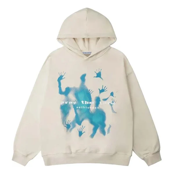 Male model wearing Aelfric Eden "Pray the Lord" Abstract Blue Silhouette Men's Lightweight Hoodie