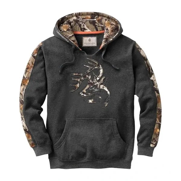 Legendary Outdoors Camo Buck Print Fleece Hoodie – Dark Charcoal