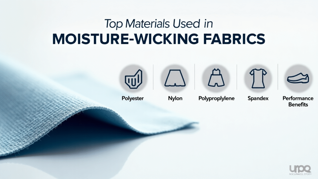 Illustration showing how moisture wicking fabric moves sweat from the skin to the outer layer for evaporation.