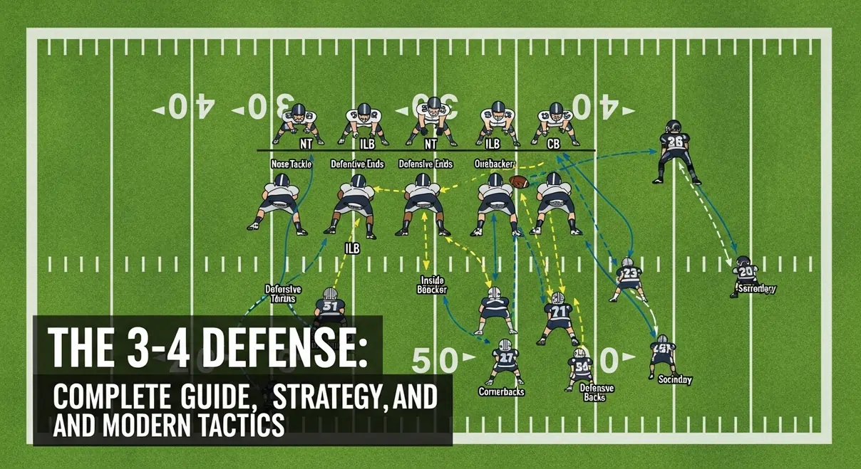 3-4 defense football formation diagram showing player positions and strategy layout